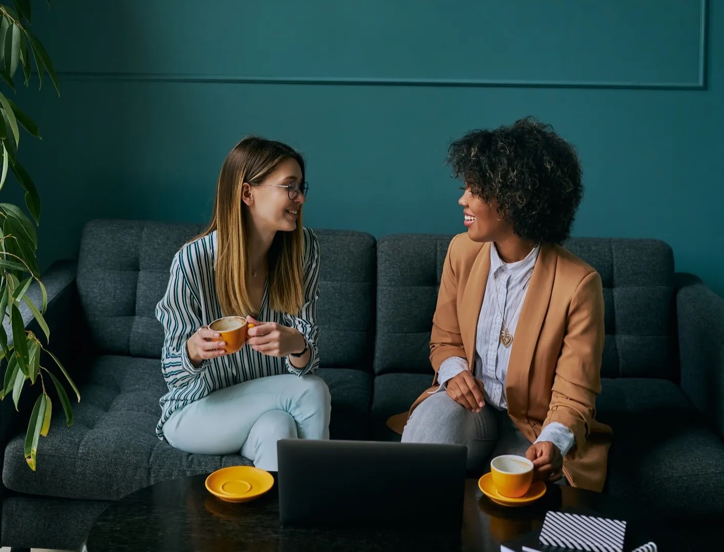 Two people connecting in meaningful conversation